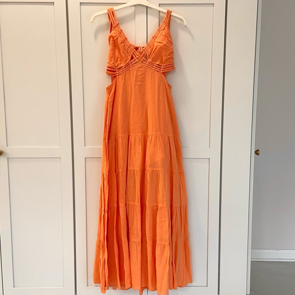 Free People Auralie Maxi Dress XSmall Orange Strappy Tie Back Boho